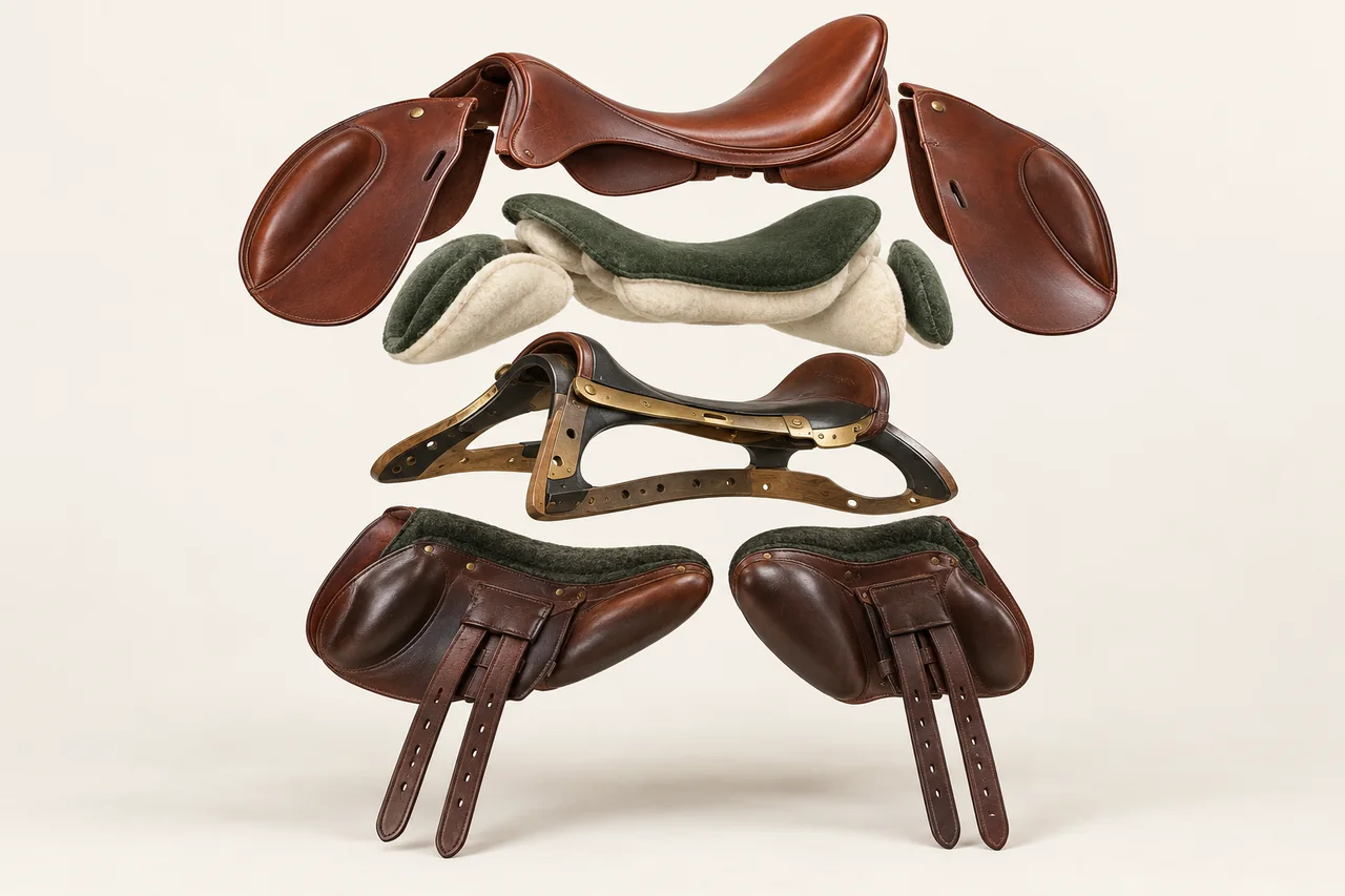 Representative saddlery & equestrian construction with separated layers and components
